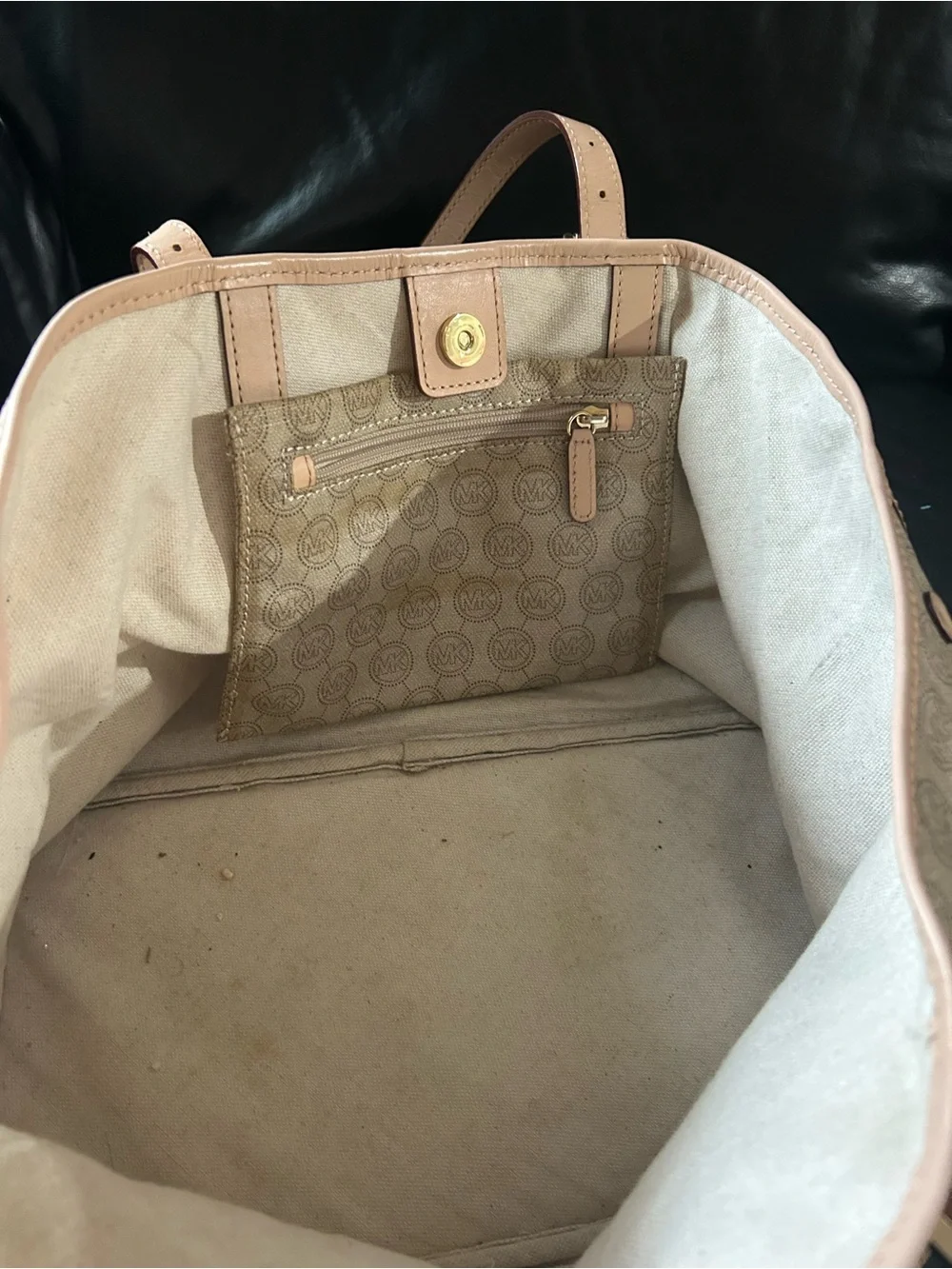 Michael Kors Beige Monogram Tote with Light Pink-Tan Trim